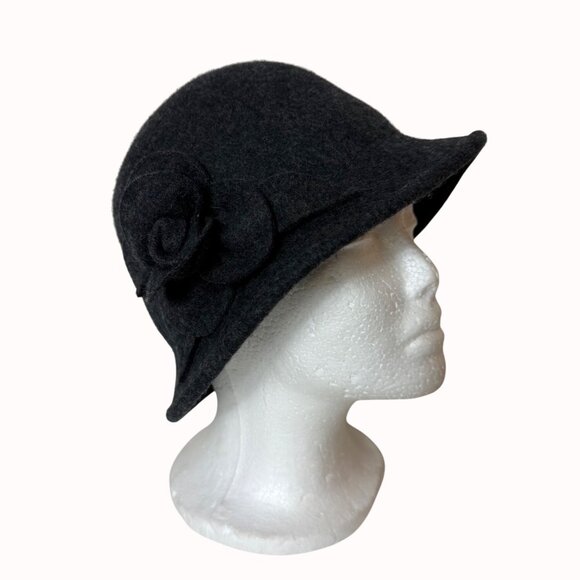 Charter Club Black Wool Cloche Womens Size M/L Vintage Style Flower Winter Hat - Picture 14 of 14